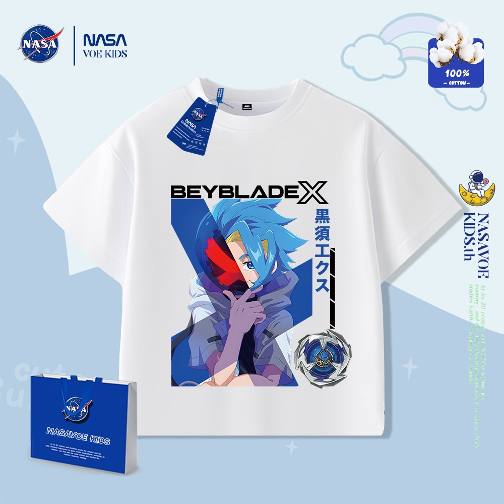 พร้อมส่งภายใน 24 ชม. NASAVOEBABY เสื้อยืดแขนสั้นลาย BEYBLADE X สำหรับเด็ก พิมพ์การ์ตูน เสื้อยืดผ้าฝ้ายสองมิติ
