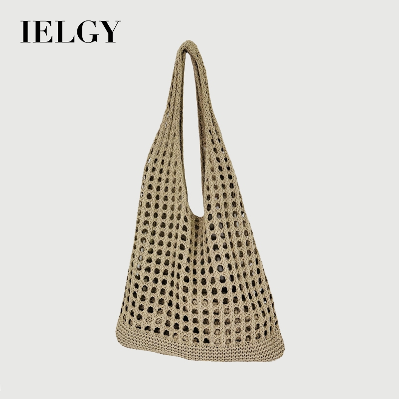 IELGY สไตล์ญี่ปุ่นสไตล์เกาหลี สิริ กระเป๋ากระเป๋าชายหาดถักไหล่กลวงถักกระเป๋า