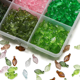 จี้ใบไม้ DIY (100 ชิ้น) 5x10.5mm ลูกปัดอะคริลิคโปร่งแสง จี้ลูกปัดสำหรับทำเครื่องประดับสร้อยข้อมือ