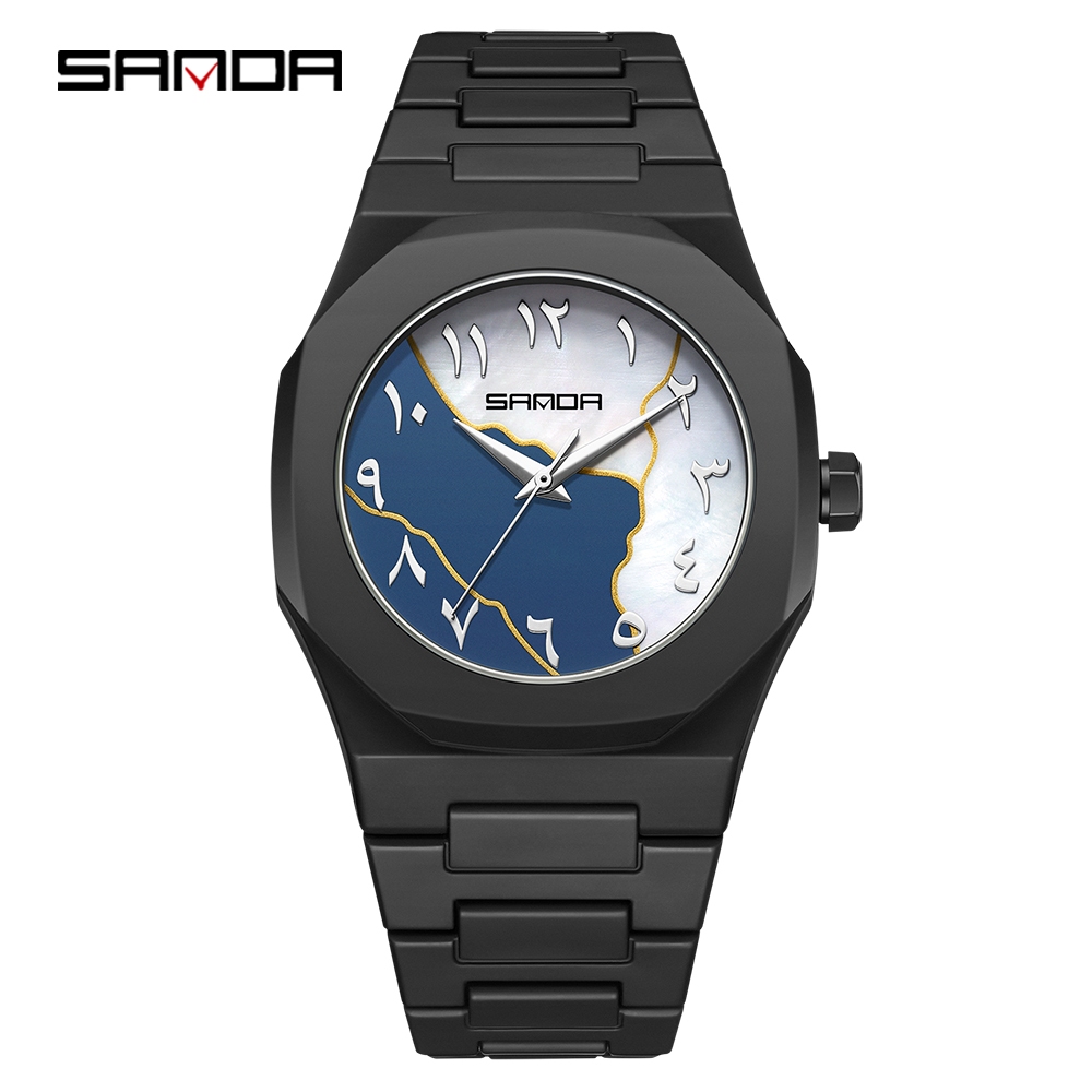 SANDA 9091 ตัวเลขอาหรับที่ไม่ซ้ําใครนาฬิกาผู้ชาย – การออกแบบหน้าปัดสร้างสรรค์สําหรับของขวัญนาฬิกาสไตล์อินเทรนด์