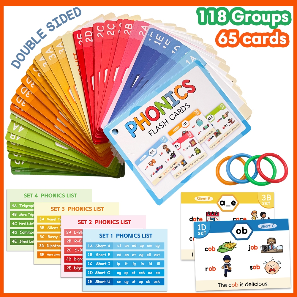 65PCS ภาษาอังกฤษ Phonics การเรียนรู้แฟลชการ์ด 118 กลุ่มเด็ก CVC สั้น Vowel Digraph Blend การศึกษา Flashcards เด็กของเล่นเพื่อการศึกษา Home School Interactive ของเล่น