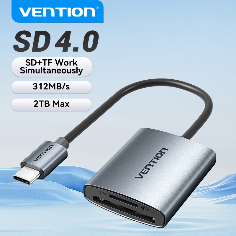 Vention เครื่องอ่านการ์ดประเภท C SD 4.0 2TB USB 3.0 สําหรับ Micro SD Micro SDHC Micro SDXC SDHC SDXC Windows macOS Linux Android iPadOS iOS กล้อง Cardreader