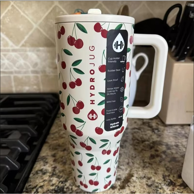 32OZ Tumbler พร้อมที่จับ Hydro Traveler ฝาฟางสแตนเลสสูญญากาศฉนวนแก้วรถความร้อน Iced ถ้วยกาแฟ 40oz เหยือก