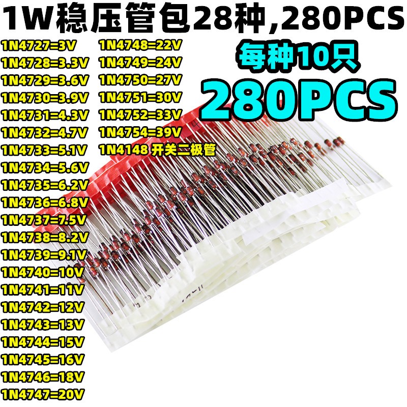 1N4746/1N4736/1N4746/1N4735/1N4736/1N4738/1N4739/1N4741/1N4742 แรงดันไฟฟ้าหลอด 28 ประเภทแต่ละประเภท 