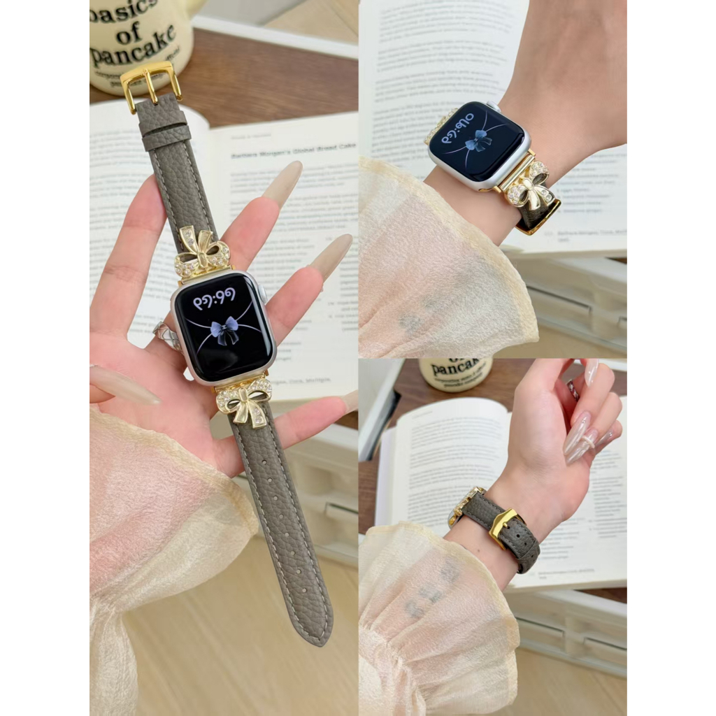 สายหนังประดับเพชร Bling สําหรับ Apple Watch ผู้หญิง รุ่น Series 10/9/8/7/6/5/4/3/2/1 SE ขนาด 38/40/41/42/44/45/46/49 มม.