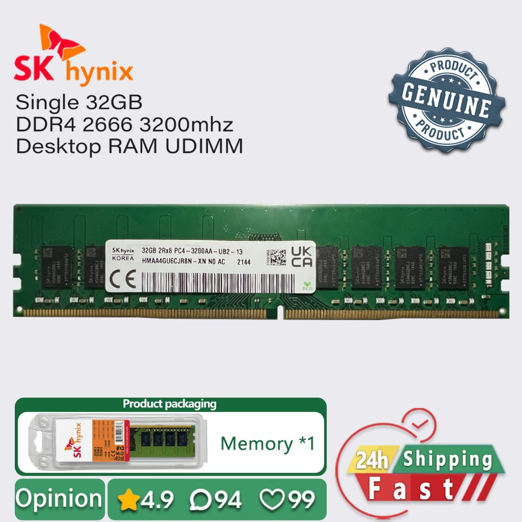SK Hynix ddr4 32g 3200 2666 หน่วยความจําเดสก์ท็อปเดี่ยว udimm pc4 ram