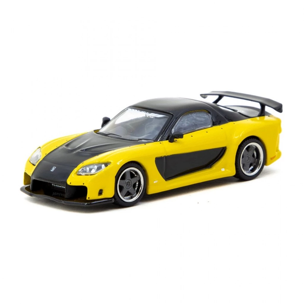 Tarmac Works T64G-075-YE 1/64 Mazda RX-7 VeilSide Fortune7 สีเหลืองสีดํา Diecast Scale รุ่นรถ