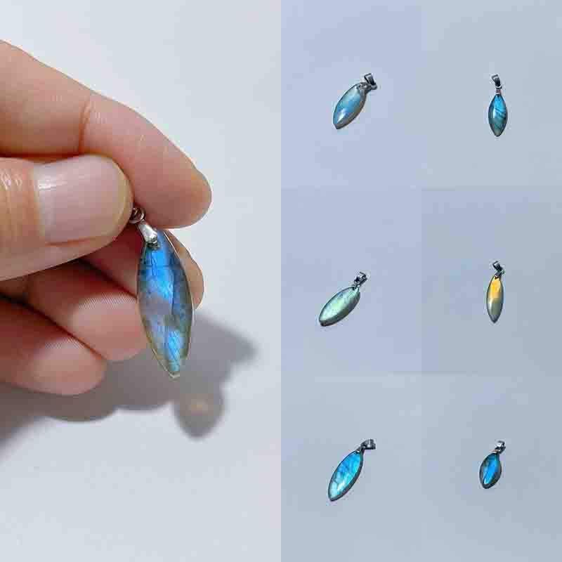 Labradorite จี้หินมูนสโตนธรรมชาติ รูปทรงมาร์คีส์ มีเสน่ห์ สไตล์เก๋ไก๋ ของขวัญสำหรับแฟนสาว สร้อยคอสำหรับผู้หญิง