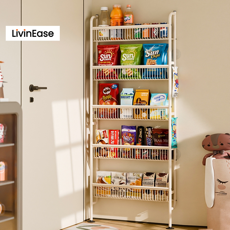 LivinEase ชั้นเก็บของ 5 ชั้นไม่มีแท่นเจาะสําหรับห้องครัวห้องน้ําแคบออแกไนเซอร์หลังประตู