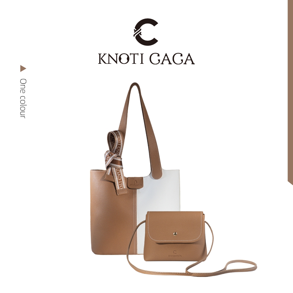 KNOTI CACA กระเป๋าถือสองชิ้น บล็อกสี 28×28×10cm & ใบเล็ก 19×14×7cm