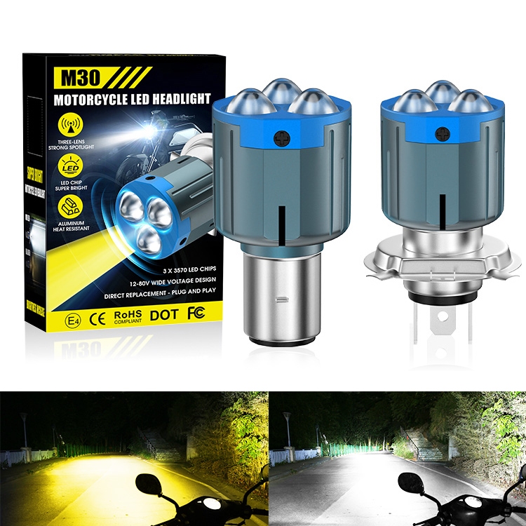 ไฟหน้ารถจักรยานยนต์ 3 เลนส์ 3500LM 12-80V H4 H6/BA20D Led ไฟหน้ารถจักรยานยนต์สําหรับรถจักรยานยนต์ไฟฟ้าสูง/ต่ํา 2 สี