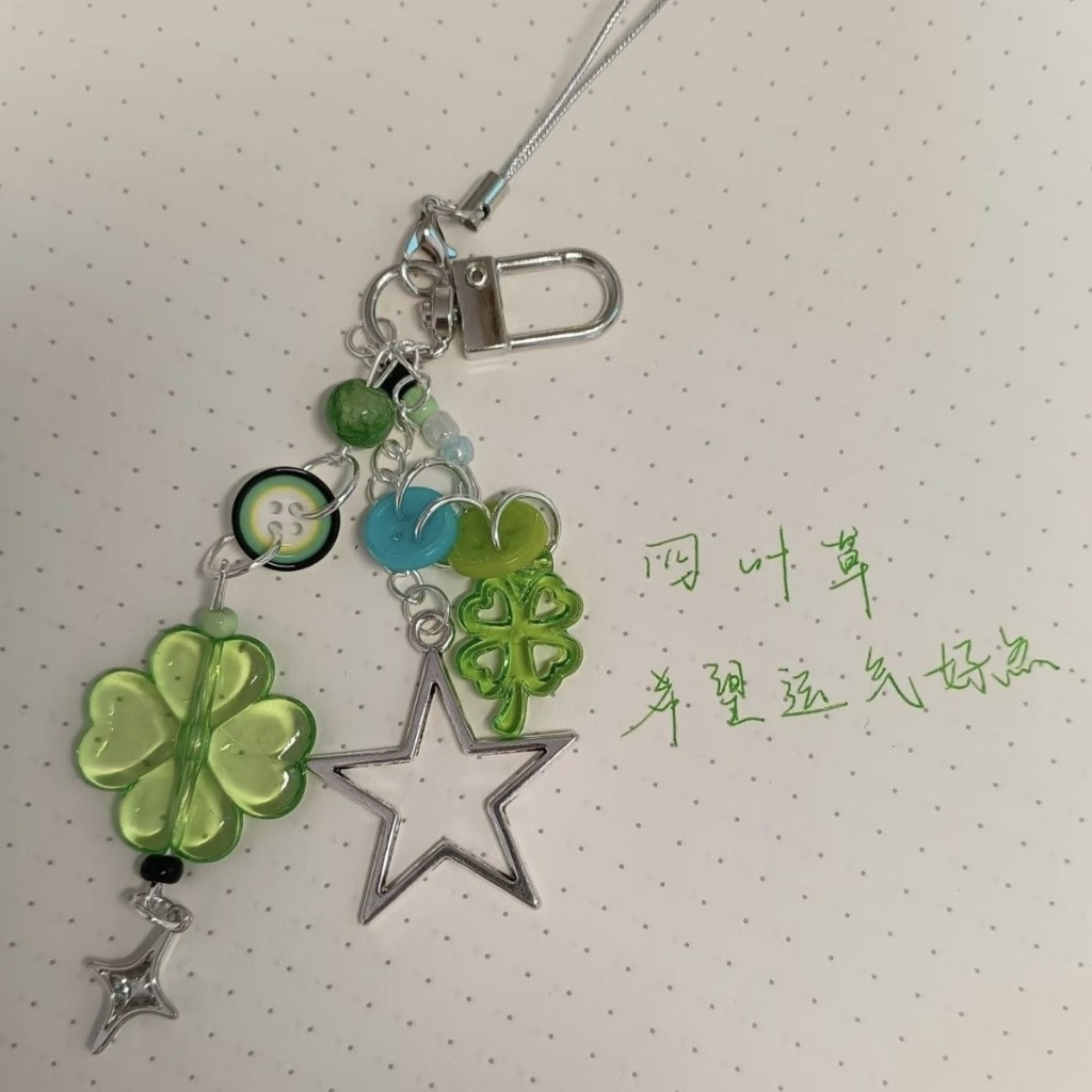 โชคดีสี่ใบโคลเวอร์ห่วงโซ่โทรศัพท์ลูกปัดเชือกเส้นเล็กกระเป๋ากล้องจี้ - รูปที่ 5