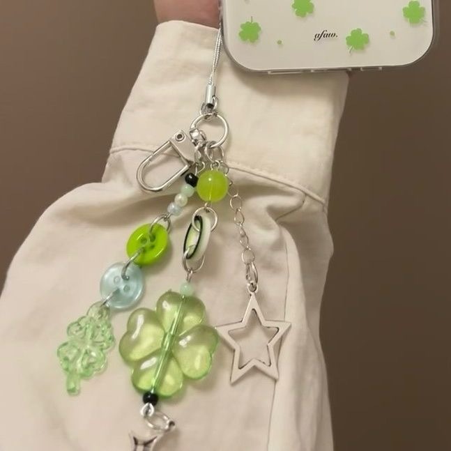 โชคดีสี่ใบโคลเวอร์ห่วงโซ่โทรศัพท์ลูกปัดเชือกเส้นเล็กกระเป๋ากล้องจี้ - รูปที่ 6