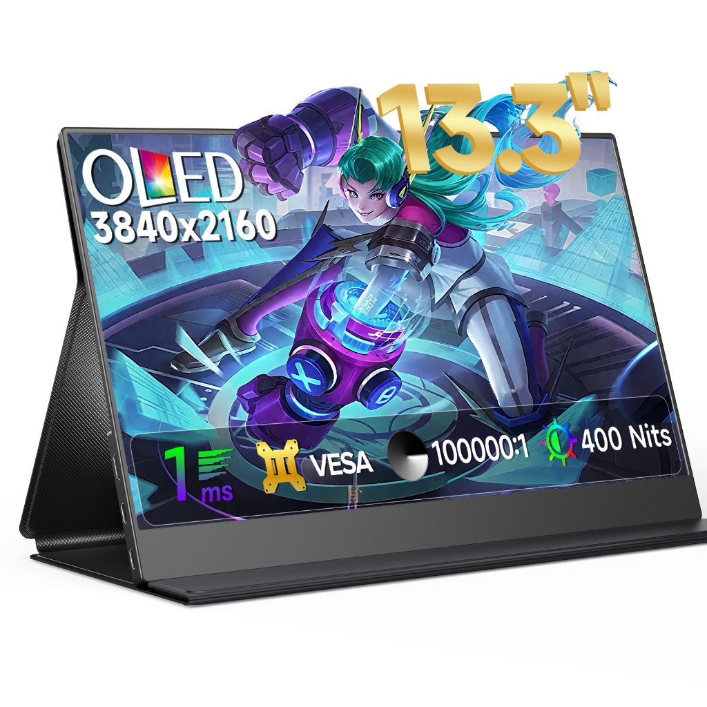 UPERFECT หน้าจอ OLED 13.3 นิ้ว 60hz จอภาพแบบพกพาแล็ปท็อป 4K พร้อมลําโพง HDR USB C Mini HDMI เหมาะสํา