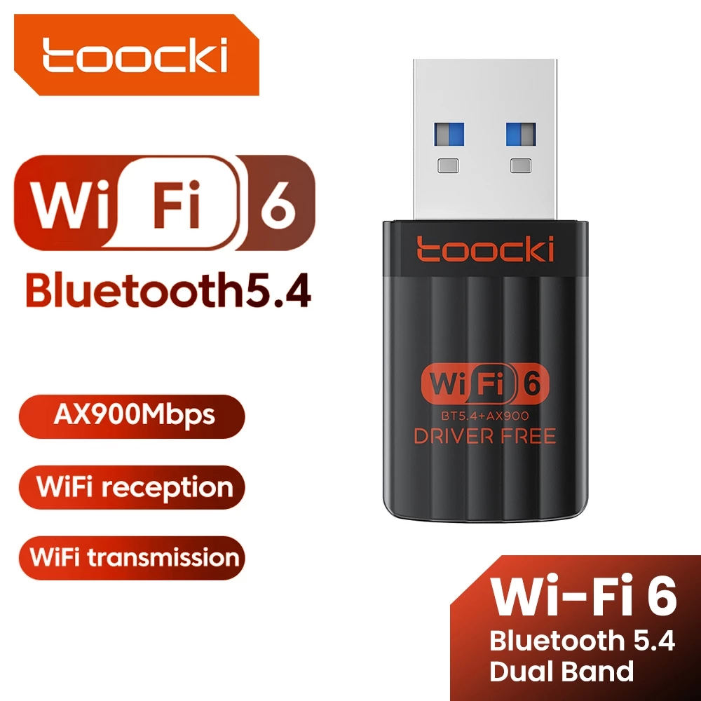 Toocki AX900 USB WiFi 6 บลูทูธ 5.4 อะแดปเตอร์ 2 In1 Dongle Dual Band 2.4G และ 5GHz USB เครือข่ายไร้สาย Wlan ตัวรับสัญญาณเครื่องส่งสัญญาณ