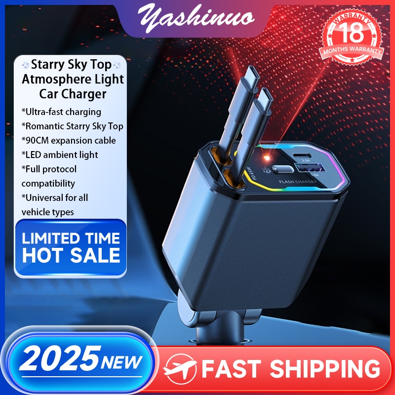 [จัดส่งด่วน]Yashinuo Car Charger โทรศัพท์มือถือ Super Fast สายชาร์จหนึ่งลากสี่เหมาะสําหรับ Iphone รถ
