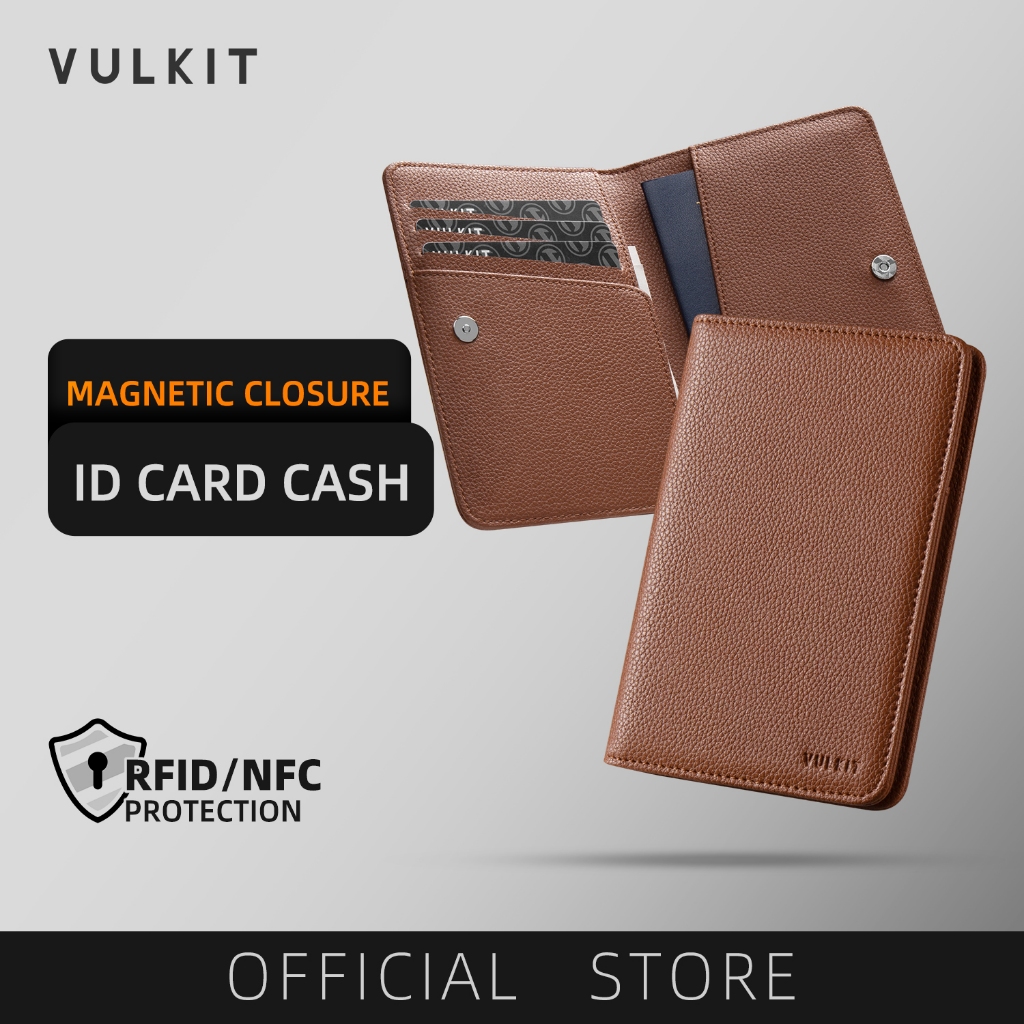 VULKIT-ผู้ถือหนังหนังสือเดินทางพร้อมปิดแม่เหล็ก RFID Blocking Travel Wallet-VPW102