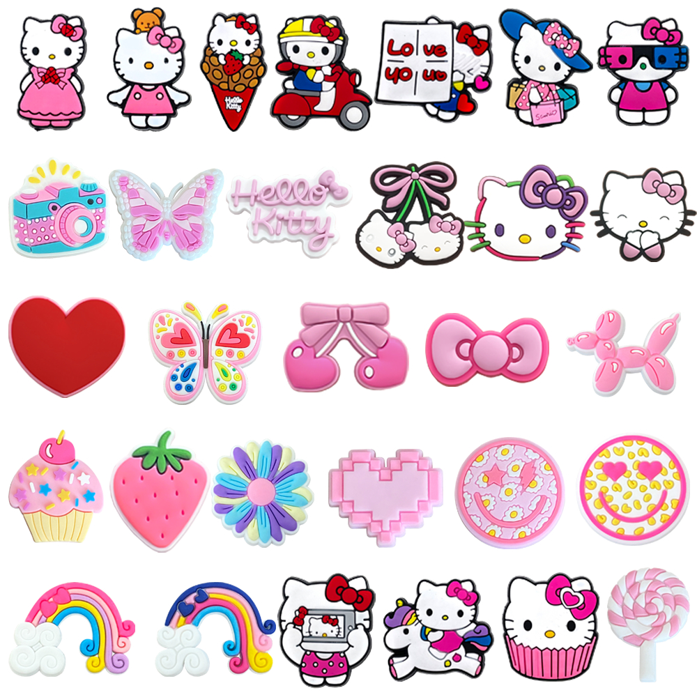 MEIDJ รองเท้าแตะหัวเข็มขัด พวงกุญแจสำหรับรองเท้า ลายโบว์สีชมพู แบบการ์ตูน