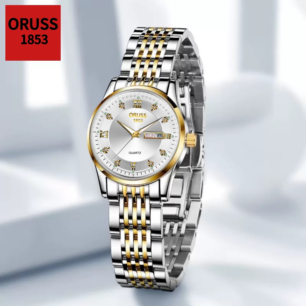ORUSS Original หญิง Dual ปฏิทิน Luminous กันน้ําหรูหราสแตนเลสนาฬิกาขนาดเล็กแฟชั่นเกาหลีรุ่นนาฬิกาควอตซ์