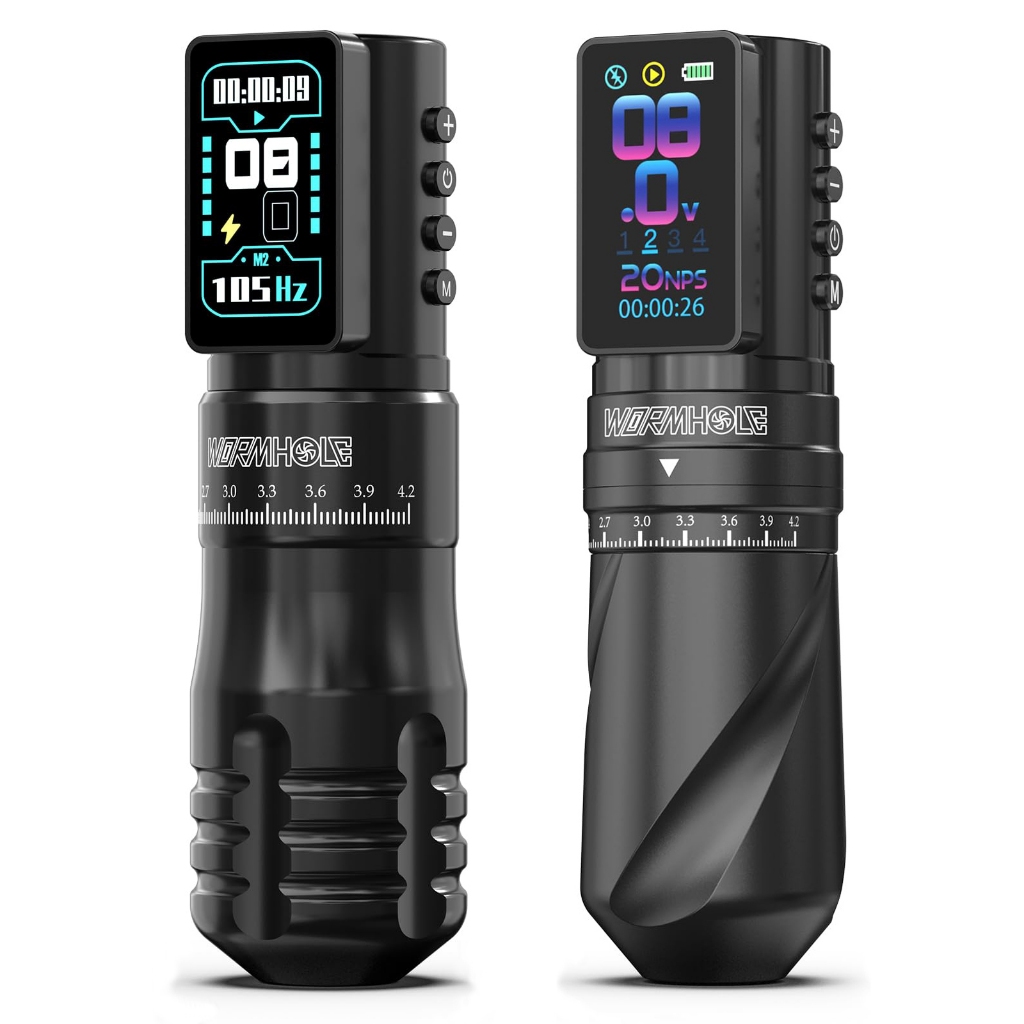 Wormhole Tattoo Gun เครื่องสักไร้สาย 7 จังหวะปรับได้ 2,300mAh แบตเตอรี่ปกติ/กระโดด-Start/Dot โหมดการทํางาน – โปรปัง