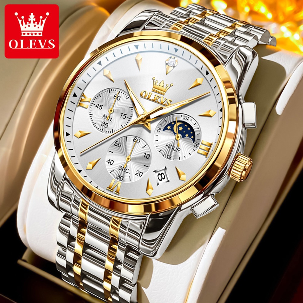 OLEVS นาฬิกาผู้ชาย กันน้ำ 100% สายสเตนเลส นาฬิกาข้อมือผู้ชาย สไตล์ธุรกิจ นาฬิกาควอตซ์ เรียบง่ายและมีสไตล์ ขั้นสูง นาฬิกาข้อมือ 3639