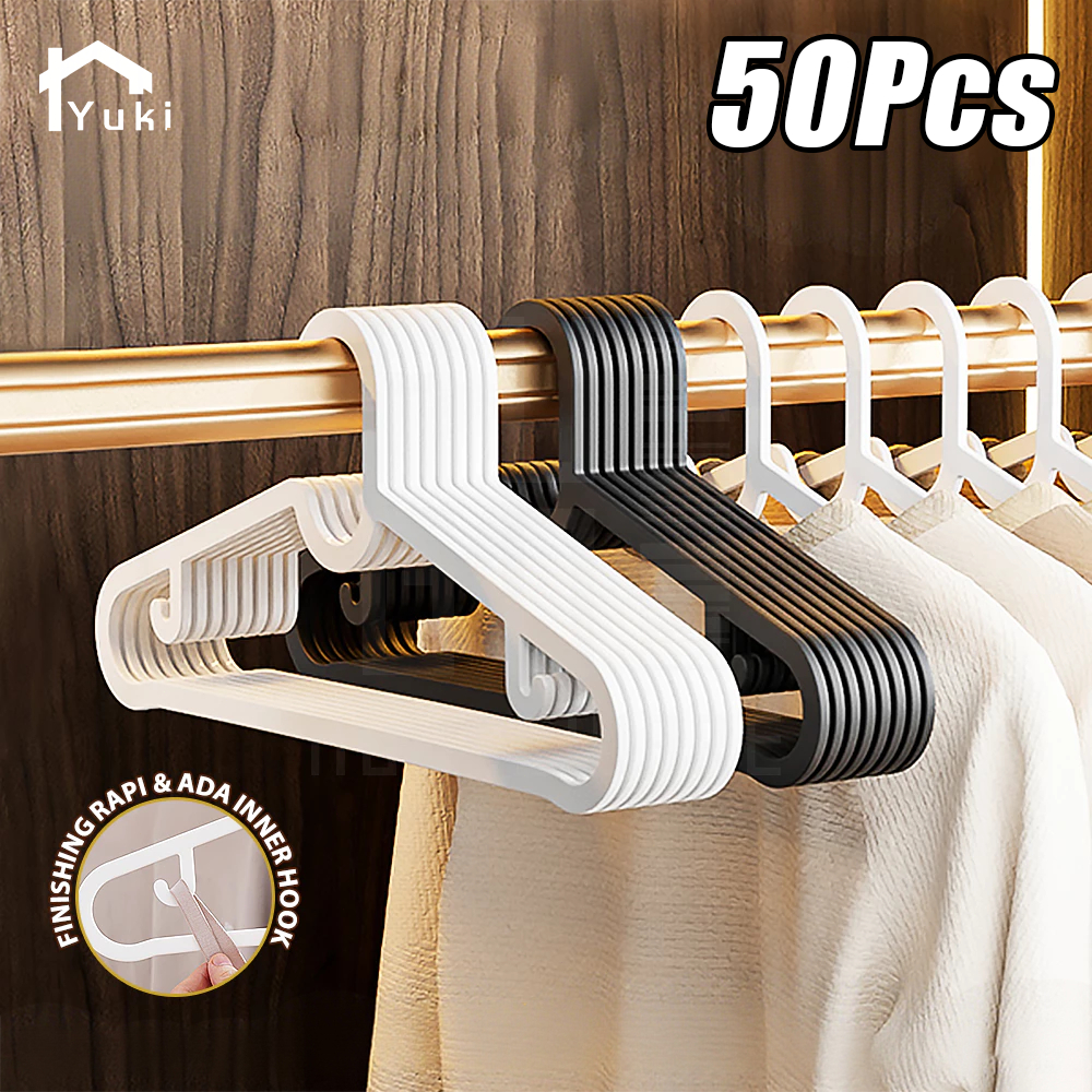 [พร้อมส่ง]50Pcs ไม้เเขวนพลาสติก ไม้แขวนเสื้อ IKEA ไม้แขวนเสื้อมินิมอล กันลื่น แขวนเสื้อกล้าม ขายส่ง