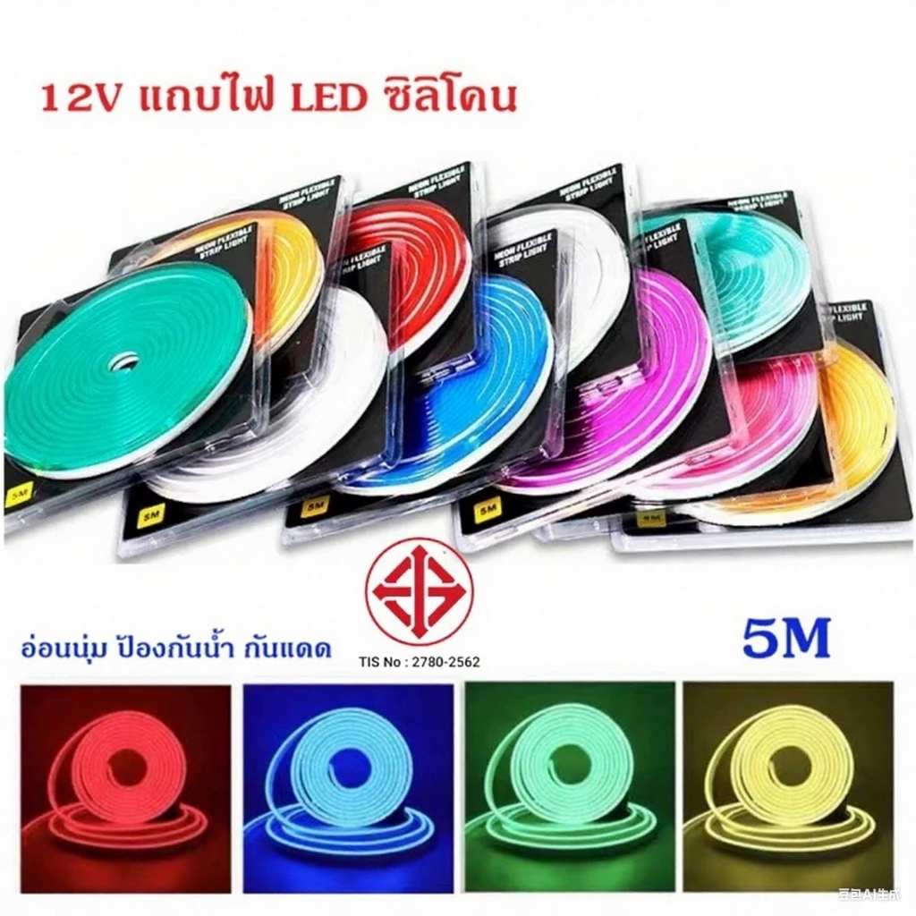 ไฟนีออนแต่งห้องไฟเส้น มี 11 สี 12V ไฟนีออน SMD IP67กันน้ำ ยืดหยุ่น สามารถเปลี่ยนรูปร่างได้ ไฟติดผนังในห้องนอน
