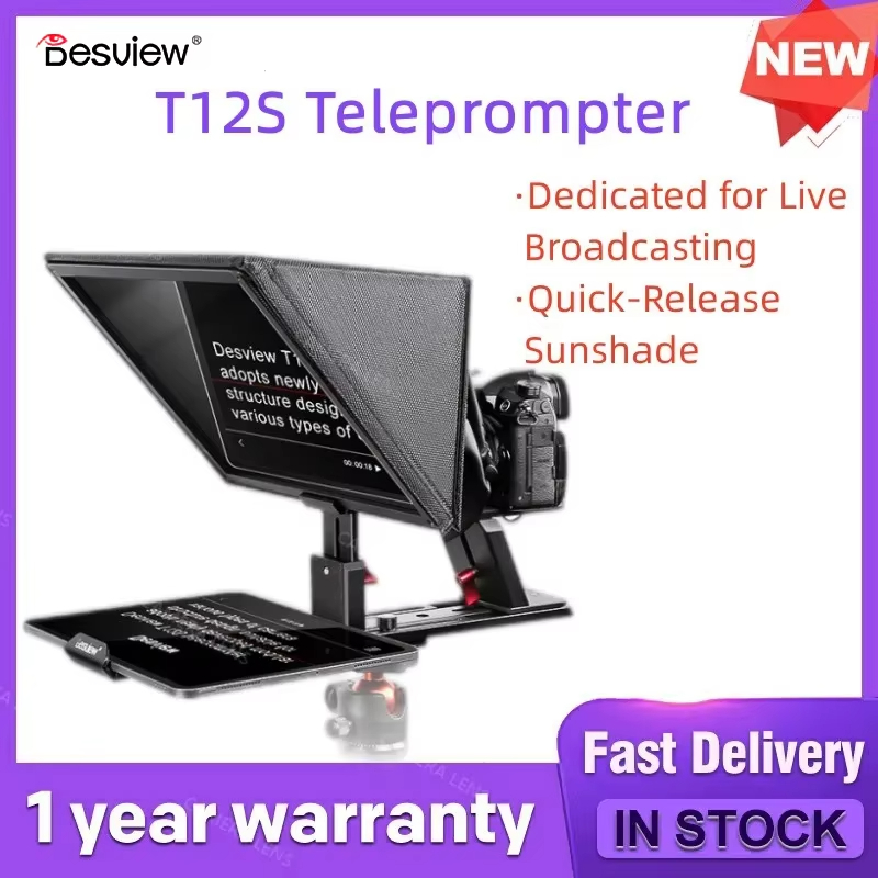 Desview T12S Teleprompter หน้าจอขนาดใหญ่แบบพกพารองรับอุปกรณ์ติดตั้งสูงสุด 12.9 นิ้วพร้อมรีโมทคอนโทรล