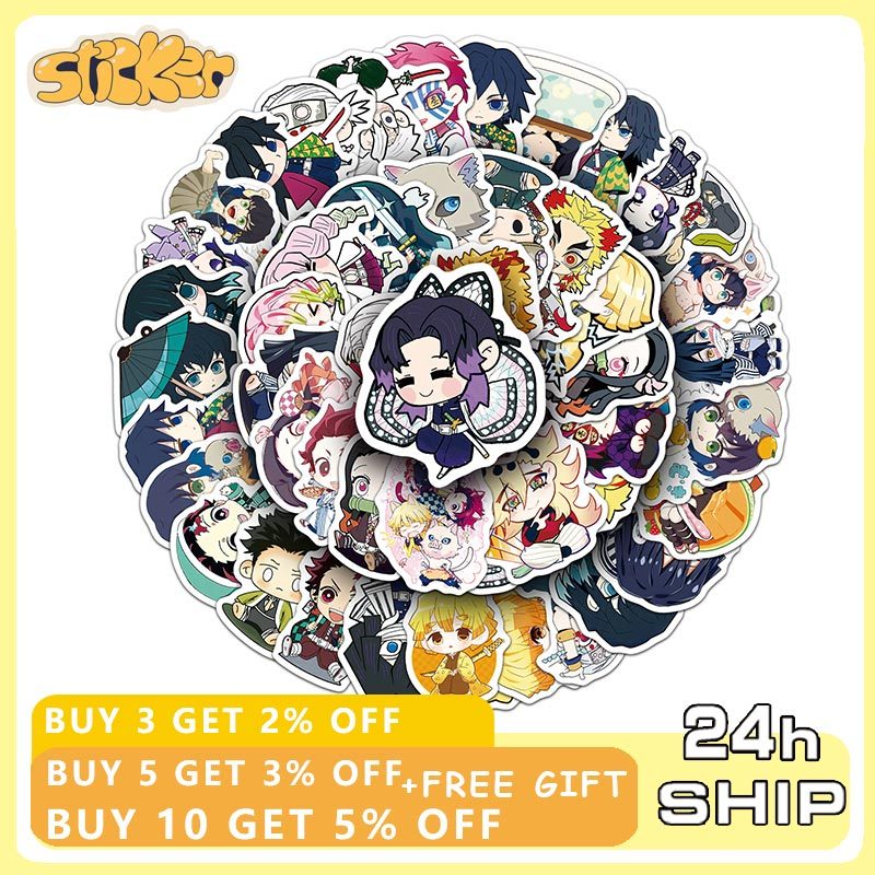 50PCS รุ่น Q Demon Slayer สติกเกอร์ DIY กระเป๋าเดินทางเคสโทรศัพท์แล็ปท็อปโน้ตบุ๊ค Decals เด็กของขวัญ