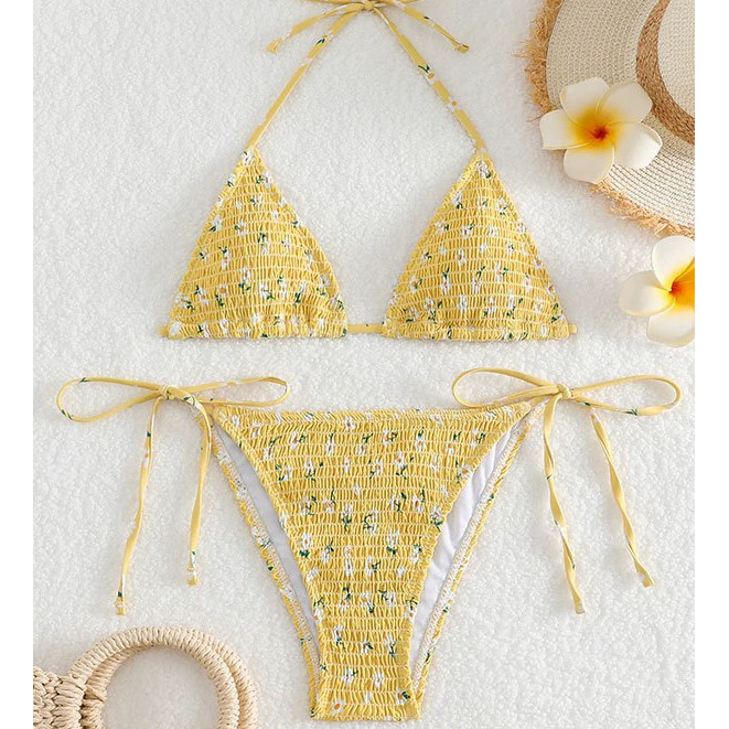 Bra Queen บิกินี่ลายดอกไม้ ชุดว่ายน้ำเซ็กซี่ของผู้หญิง มีฟองน้ำ บิกินี่คัพสามเหลี่ยมเกาะอกไร้โครง ราคา ถูกที่สุด ดีลบีเคเค แกลเลอรีภาพที่ 7