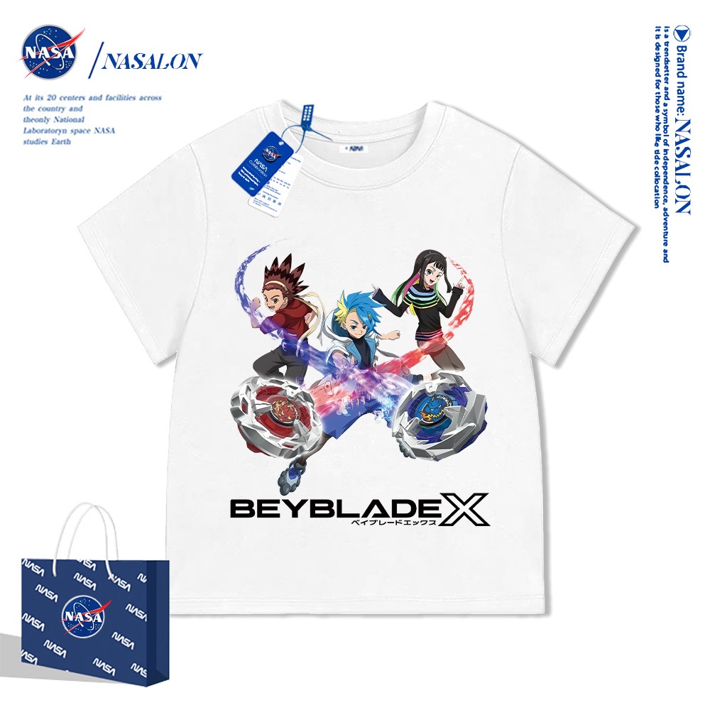 NASA เสื้อแขนสั้นเด็ก Beyblade X ลายการ์ตูน เสื้อยืดเด็ก cotton 100% ระบายอากาศดี ผ้าฝ้ายนุ่ม คุณภาพดี