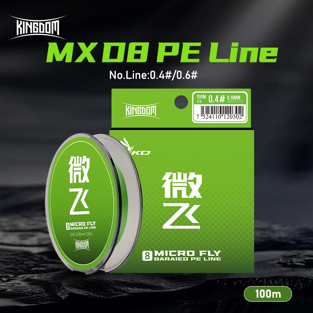 Kingdom MXD8 สายตกปลา 100m 8 Strands Braided PE Line 0.4# 0.6# 10-14Lb สูง Smoothness สีเขียว Multif