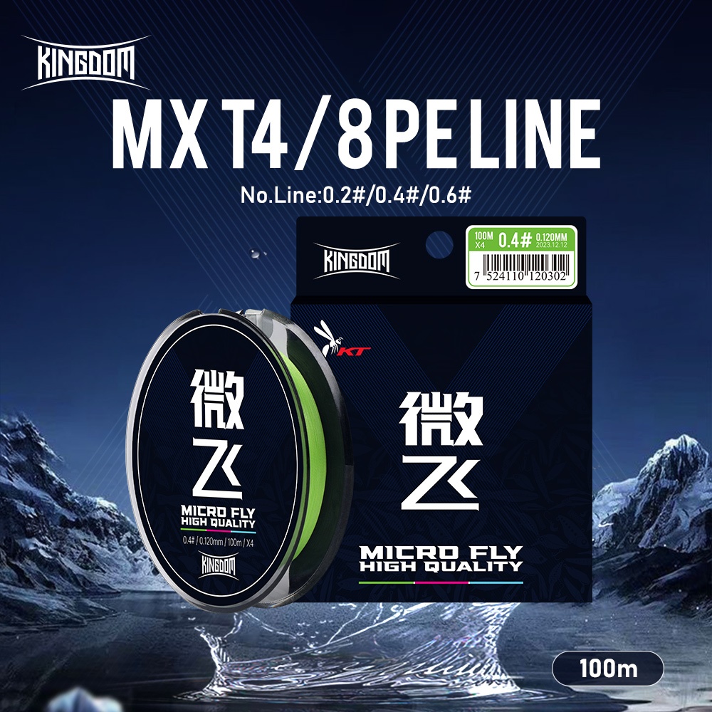 Kingdom MXT8/4 สายตกปลา 100m 8/4 Strands ถัก PE สาย 0.2 # 0.4 # 0.6 # 6-13LB สูง Smoothness สีเขียว/