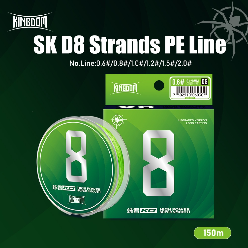 Kingdom SPIDER KING สายตกปลา 150 M 8 Strands สายถัก PE 0.6# 0.8# 1.0# 1.2# 0.5# 2.0# 14-40LB สูง Smo