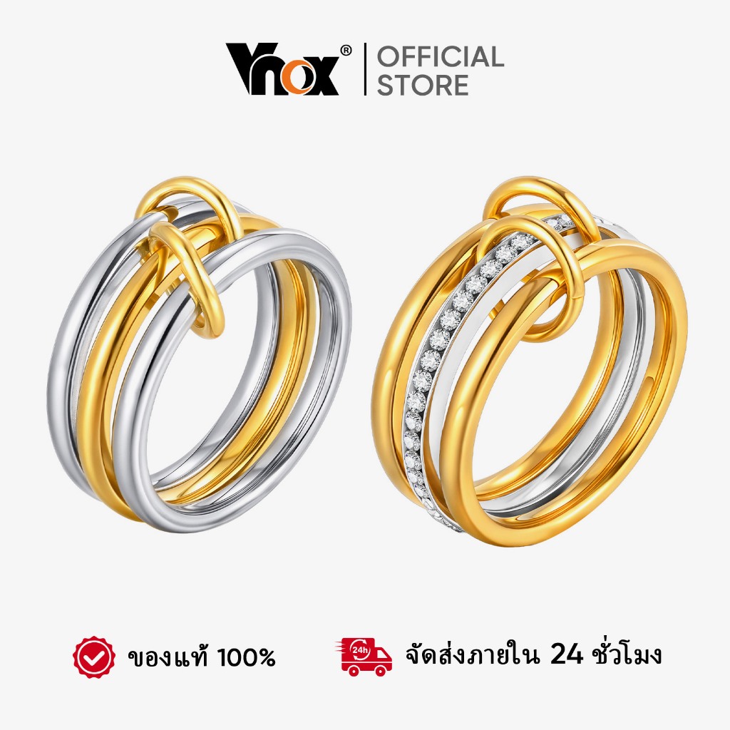 Vnox Gold Multi-Ring Zircon Cubic Shiny แหวนผู้หญิง,สแตนเลสไม่ซีดจางแฟชั่นเครื่องประดับของขวัญ