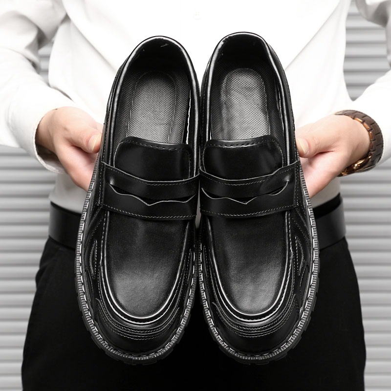 💕คุณภาพสูง💕สีดำ รองเท้าผู้ชาย หนัง ลำลอง แฟชั่น รองเท้าหนัง เกาหลี รองเท้าหนัง # XP203💕