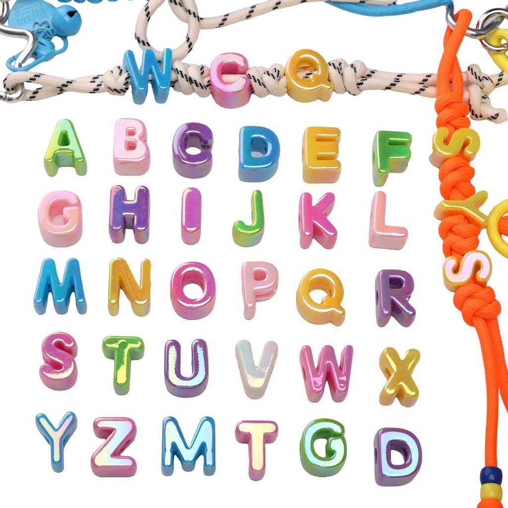ลูกปัดตัวอักษร A-Z 5ชิ้น UV สีสันสดใส รูใหญ่DIYสร้อยข้อมือ จี้เครื่องประดับ ลูกป