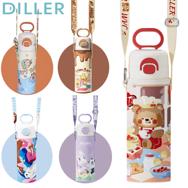 Diller กระติกน้ําสูญญากาศ Thermos 316 สแตนเลส Spout ฟางขวดน้ําดื่ม 520ml D9260 D9284