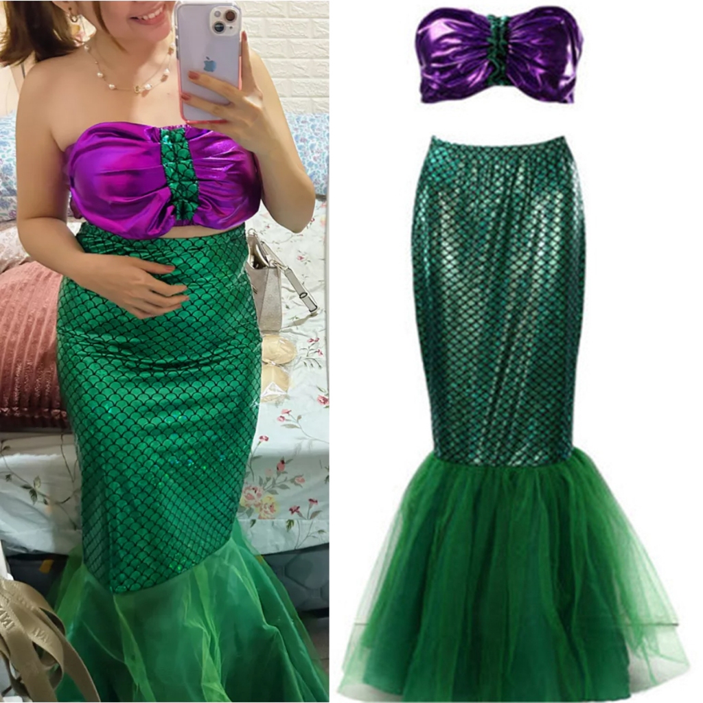 【ส่งจากไทย】 ชุดฮาโลวีนสำหรับผู้หญิง ชุดคอสเพลย์เป็นนางเงือก แบบ sexy party กระโปรงยาว พร้อมชุดชั้นในและฝอยกระโปรง
