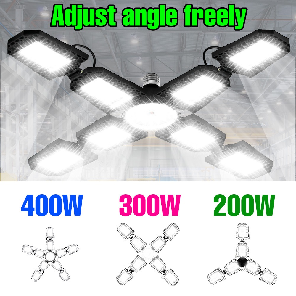 400W LED Deformable Garage Light 110/220V 6/8/10 แผงปรับได้ 300W E27 โกดัง Workshop โคมไฟ 200W พับ B