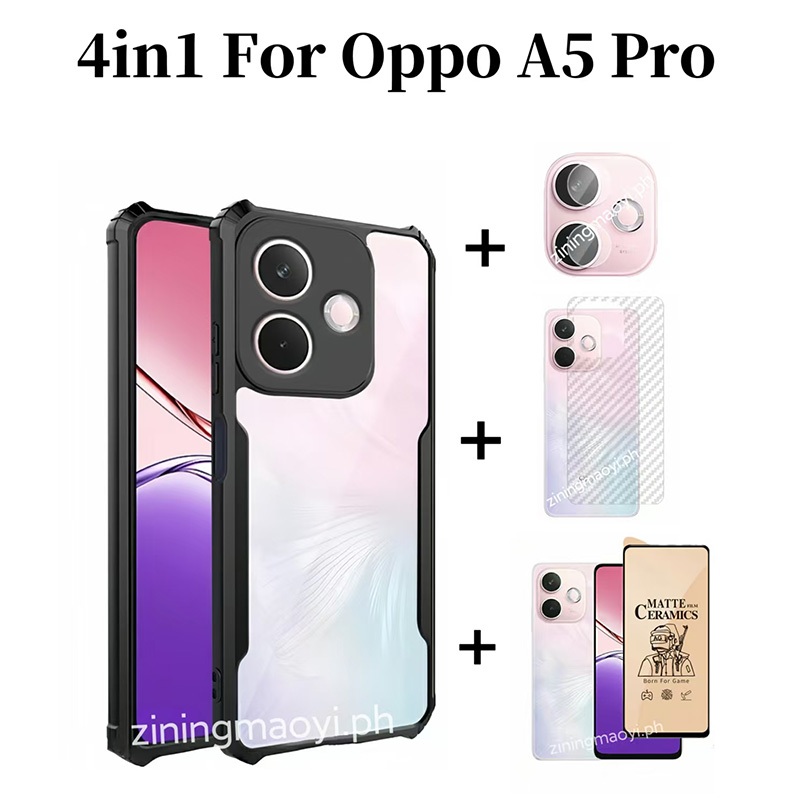 4in1 สําหรับ OPPO A5 Pro เคสโทรศัพท์สําหรับ OPPO A5 A5i A5X เซรามิค Frosted ฟิล์มและเลนส์ฟิล์มด้านหล