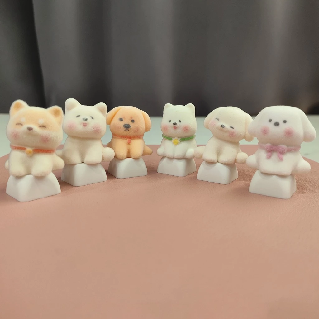 Handmade Plush Flock Puppy Keycap 3D เรซิ่น Artisan Decor - MX Cross Stem DIY ของขวัญสําหรับคนรักสัตว์เลี้ยง