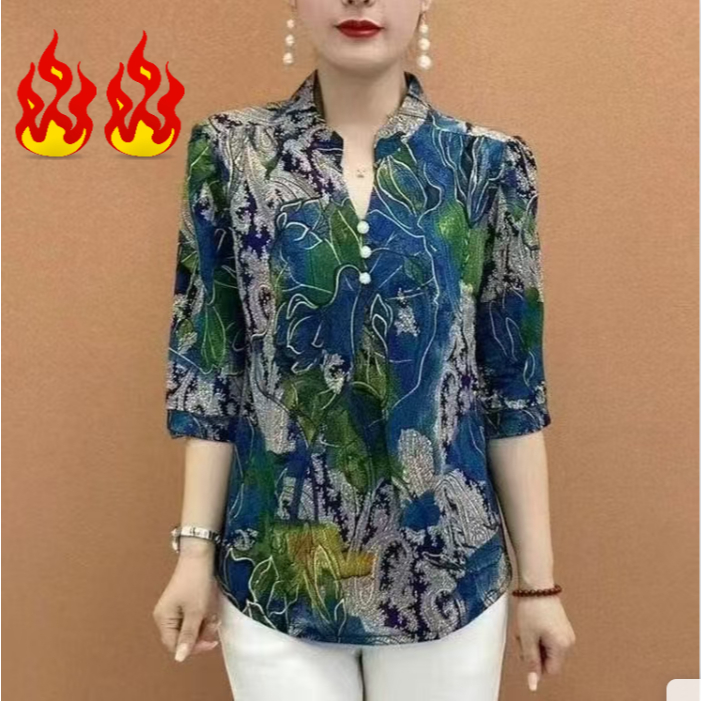 🔥🔥🔥เสื้อเชิ๊ตแขนสั้นสำหรับคนวัยทำงานและผู้สูงอายุผู้หญิง แบบแฟชั่นใหม่ในปี 2025