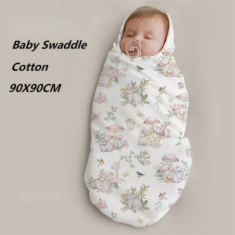 90X90 ซม.ผ้าฝ้ายเด็กผ้าห่ม Swaddle Wrap ผ้าห่มรถเข็นเด็ก