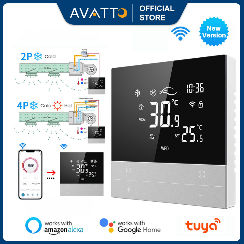 AVATTO Tuya สวิตช์เทอร์โมสตัทเครื่องปรับอากาศ WiFi 3 ความเร็ว พร้อม Alexa Google Home