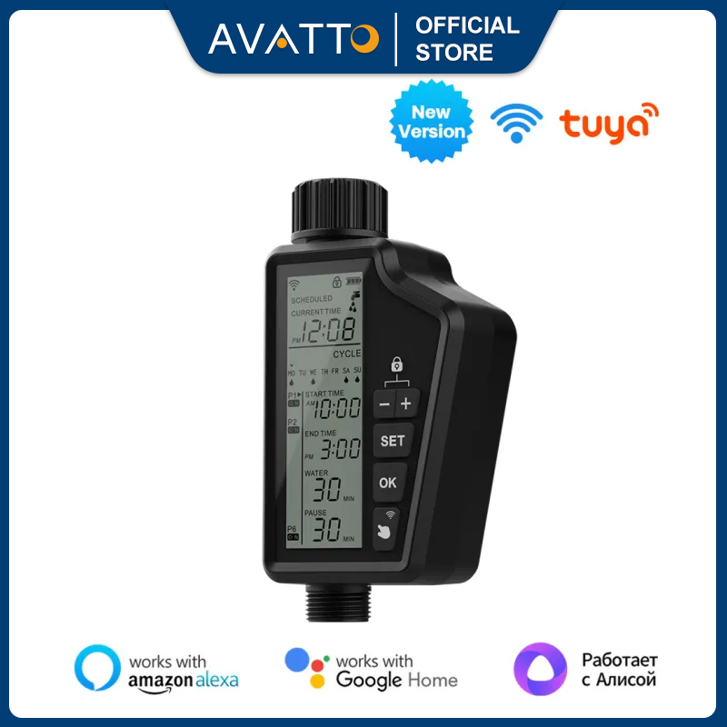 AVATTO Tuya WiFi สมาร์ทรดน้ําจับเวลา,ตลอด 24 ชั่วโมง,กลางแจ้งบ้านสวนสนามหญ้าควบคุมชลประทานอัตโนมัติทํางานร่วมกับ Alexa Google home
