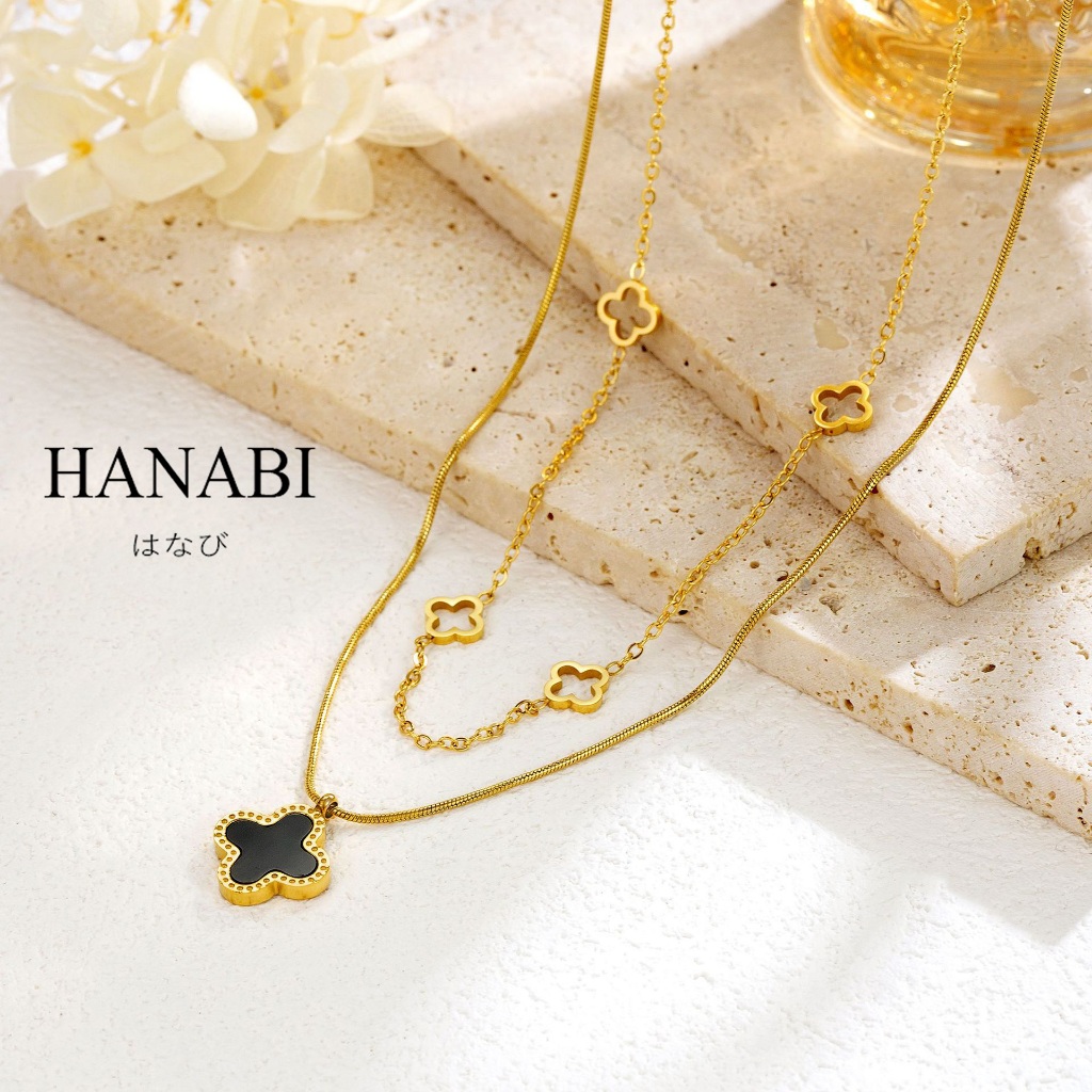 HANABI สร้อยคอโคลเวอร์สองชั้นสีทอง 18K ออกแบบมาเพื่อความสวยงามและเหมาะสมสำหรับผู้หญิง