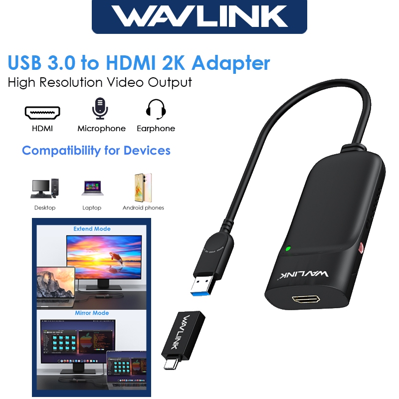 WAVLINK จอแสดงผลอะแดปเตอร์ HDMI USB 3.0 เป็น HDMI Converter 2K @ 60Hz สําหรับ Macbook/Windows/Ubuntu/Android