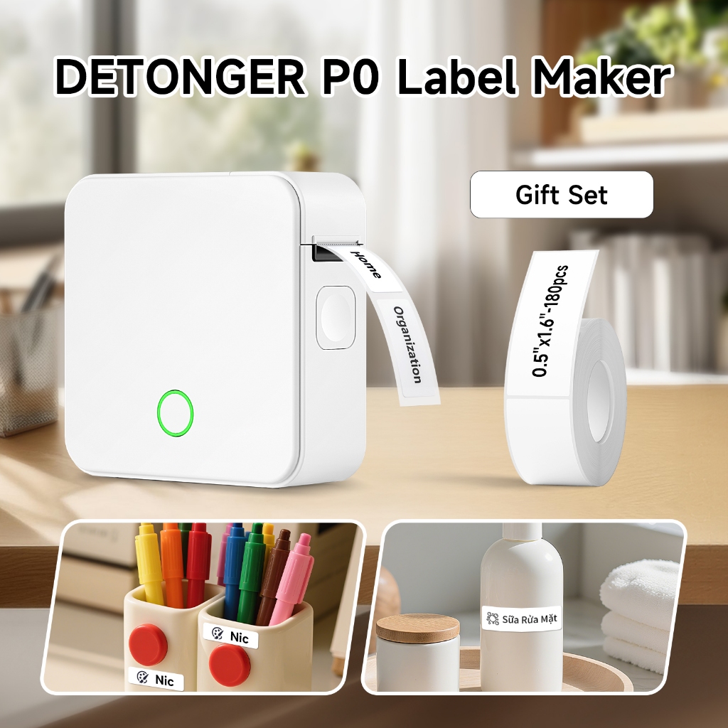 DETONGER P0 เครื่องพิมพ์ฉลาก Inkless Bluetooth Label Maker เครื่องพิมพ์ความร้อนขนาดเล็กสําหรับ Home Office School