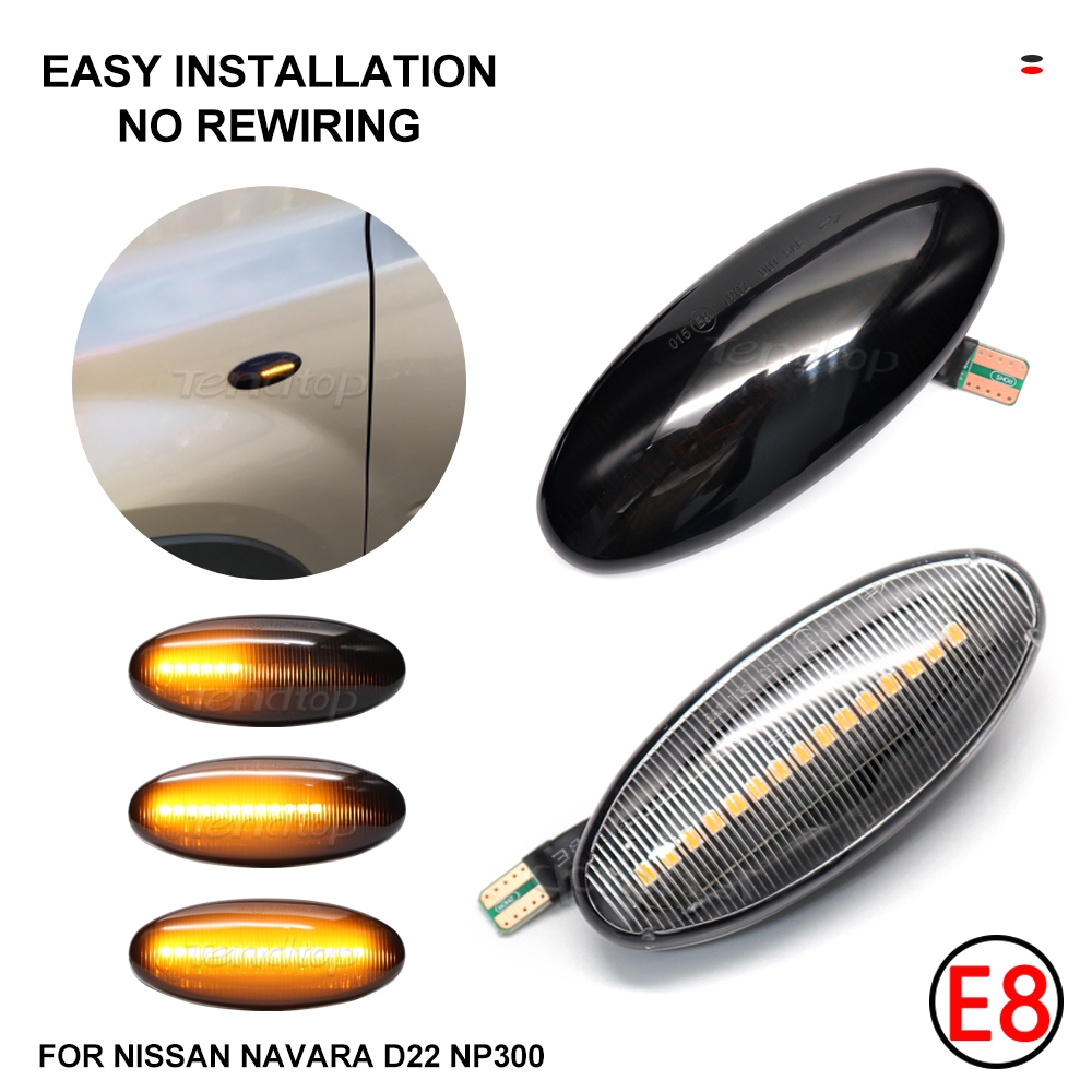 2 ชิ้น LED แบบไดนามิกไฟเลี้ยวด้านข้างโคมไฟสําหรับ Nissan Navara D22 NP300 Datsun Frontier Fiera PickUp Terrano Skystar